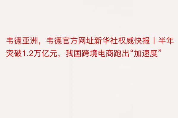 韦德亚洲，韦德官方网址新华社权威快报丨半年突破1.2万亿元，我国跨境电商跑出“加速度”